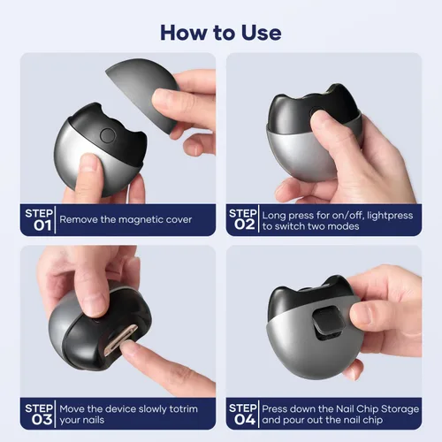 Vista 5 de Cortaúñas eléctrico con carga USB: cortaúñas automático con luz LED y almacenamiento de clip, recortadora de uñas de seguridad recargable por USB