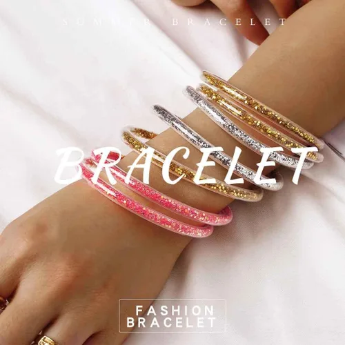 Vista 7 de Sakytal Pulsera de gelatina con purpurina y lazo, juego de pulseras de silicona apilables, con relleno de gelatina brillante para mujeres y niñas