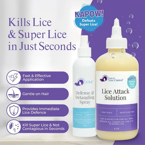 Vista 2 de Kapow Kit de tratamiento de piojos todo en uno para la familia – Champú extra fuerte para piojos, spray y peine para niños y adultos, apto