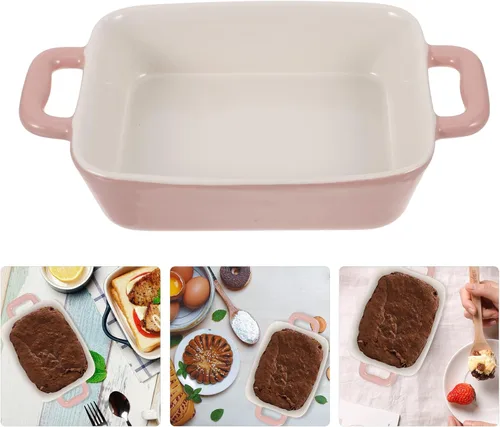 Vista 8 de Cabilock Bandeja de cerámica para horno de microondas, bandeja de porcelana de 8.26 x 4.72 x 1.88 pulgadas para hornear, lasaña, brownies, asar