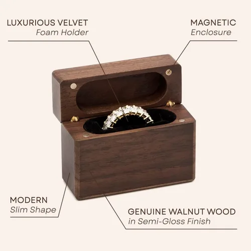 Vista 16 de MUUJEE Grow Old With Me Engraved Wooden Ring Box, Slim Engagement Proposal Ring Holder, Wedding Ceremony Ring Bearer Box, Fiance Gift Ideas