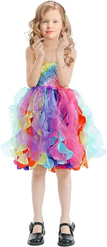 Vista 4 de Vestido tutú para niñas, vestido de tul con lentejuelas, vestido de princesa para niñas pequeñas, disfraz de fiesta de cumpleaños brillante