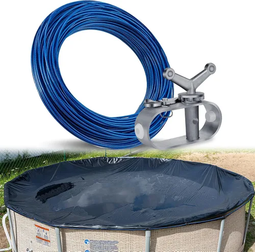Vista 8 de Kit de cable y cabrestante de cubierta de piscina de 131 pies para piscinas sobre el suelo, cable de cubierta de piscina de 10 x 16 pulgadas