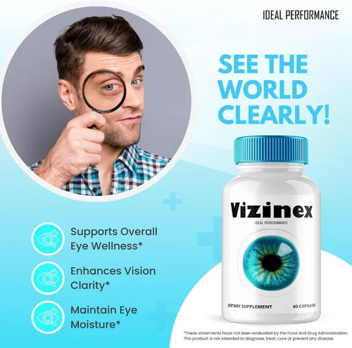 Vista 4 de Vizinex - Cápsulas de suplementos para la salud ocular, píldoras de vitaminas oficiales Vizinex para ojos, extra fuerte, todo natural