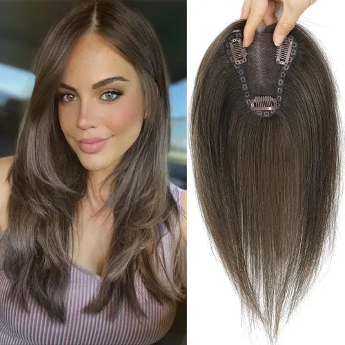 Vista 22 de Aimeolyn Toppers de cabello para mujer, cabello humano real, sin flequillo, extensiones de cabello superior para adelgazar, base de encaje Haisr