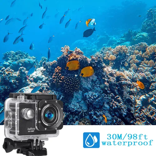 Vista 3 de Cámara de acción FHD 1080P 12MP, 98FT/30M Cámara impermeable subacuática con 2 baterías, cámara deportiva gran angular con kit de accesorios