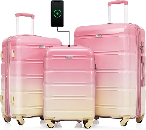 Vista 38 de Merax 3 piezas expandible ABS Hardshell equipaje Sets Spinner Wheel Maleta TSA Lock Suit Case, Apertura frontal negra, Juego de 2 piezas, Maleta