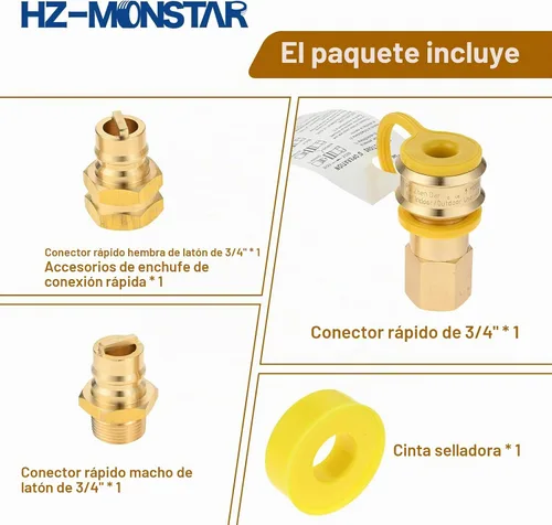 Vista 7 de Manguera de propano de 3/4 pulgadas, conexión rápida, conector rápido de gas natural hembra y macho de 3/4 pulgadas para generador de combustible
