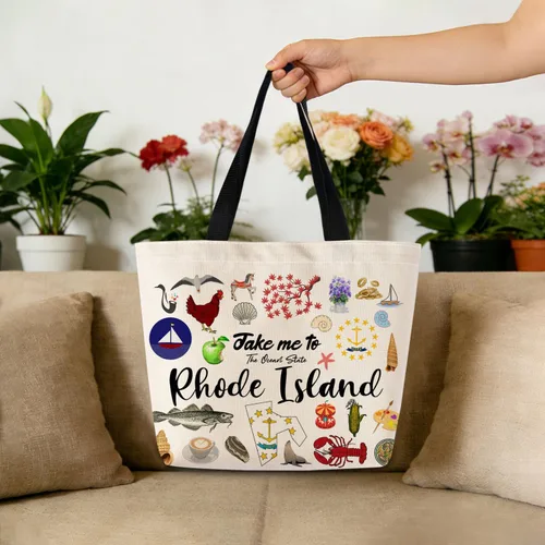 Vista 3 de Take Me To Rhode Island - Bolsa reutilizable para comestibles, bolsa de compras estética con bolsillo interior, ligera y lavable, elegante, regalo