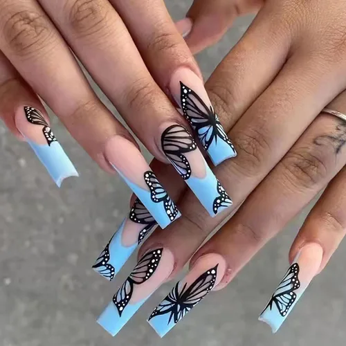 Vista 7 de Uñas postizas de bailarina moradas de larga duración, 24 uñas postizas reutilizables de cobertura completa con pestañas adhesivas, uñas postizas