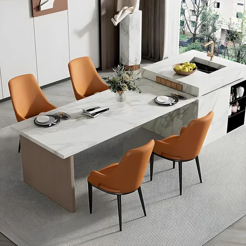 Vista 8 de Juego de 2 sillas de comedor modernas, sillas de metal con costuras y patas de metal, sillas de cocina modernas tapizadas de piel sintética, silla