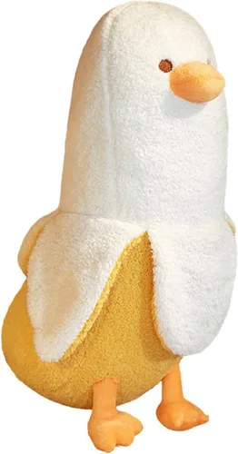 Vista 9 de PEACH CAT Lindo Pato de Plátano Peluche Animal de Peluche Pato Chef de Plátano Largo Almohada de Felpa para Niñas y Niños Blanco 12 pulgadas
