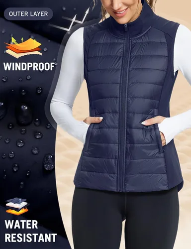 Vista 6 de baleaf Chaleco acolchado ligero y cálido para mujer, para correr, invierno, híbrido, sin mangas, acolchado resistente al agua
