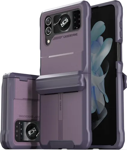 Vista 6 de CaseBorne V - Funda compatible con Samsung Galaxy Z Flip 5, funda protectora resistente con bisagra semiautomática y protector de pantalla de vidrio