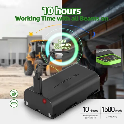 Vista 3 de Huepar Línea cruzada de nivel láser verde autonivelante con 2 puntos de plomada herramienta láser -360 línea horizontal más haz vertical con trípode