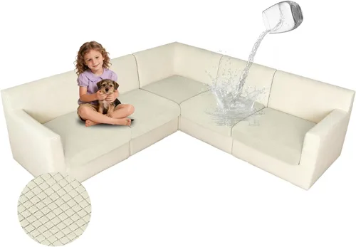 Vista 17 de ALIECOM Fundas 100% impermeables para sofá seccional esquinero en forma de L, fundas de cojín de jacquard elásticas para mascotas y perros