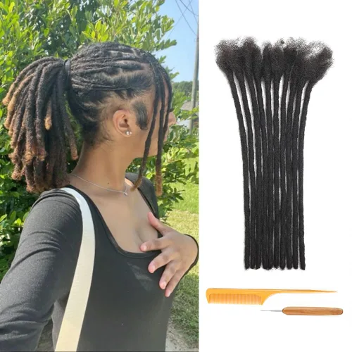 Vista 32 de Extensiones de Rastas de Cabello Humano 0.4cm de Grosor 4 Pulgadas 20 Hebras 100% Cabello Humano Real para Hombres/Mujeres/Niños Completamente