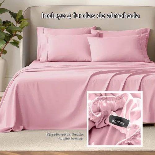 Vista 4 de Bare Home Juego de sábanas 1800 ultra suaves con 4 fundas de almohada 24 - rosa claro