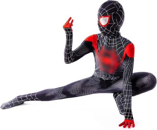 Vista 4 de PUNKSUIT Disfraz de superhéroe para niños, estilo 3D, de elastano, disfraz de Halloween y cosplay
