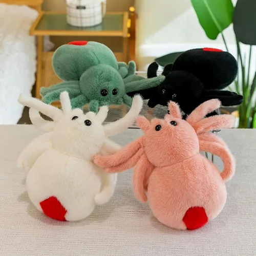 Vista 4 de Juguete de peluche de araña, suave peluche Kawaii de Halloween de 10 pulgadas, decoración de regalo para niños y adultos (negro)