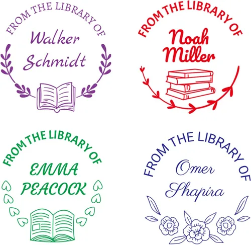 Vista 9 de Sello de libro, sello de libro personalizado para biblioteca, hasta 9 diseños con 5 colores de tinta (sello de libro de animales)