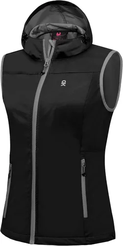 Vista 25 de Little Donkey Andy Chaleco Softshell Ligero para Mujer, Chaqueta sin Mangas Resistente al Viento para Correr, Senderismo y Viajes Negro