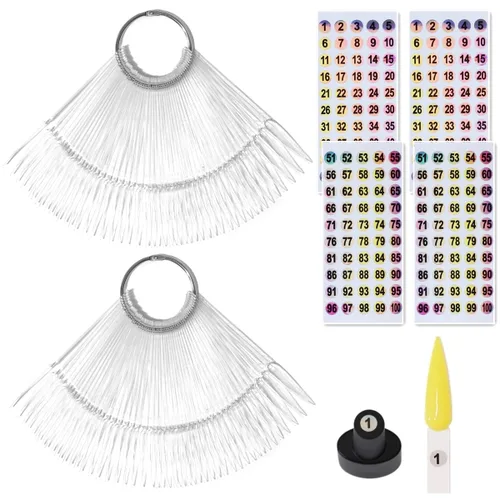 Vista 9 de 50 unidades de palos de muestras de uñas con calcomanías de números, para exhibición de color de uñas, puntas de aguja transparentes, con anillo
