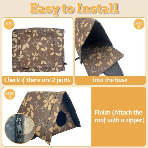Vista 3 de Fhiny Refugio para Gatos Callejeros, Casa Impermeable para Gatos de Exterior Plegable Cueva Cálida para Mascotas para Invierno Cama de Tienda