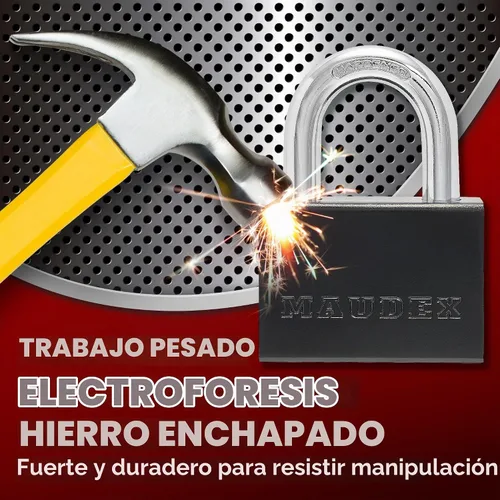 Vista 5 de Maudex® PDK73 - Candado resistente con 5 llaves, grillete resistente a cortes de 0.512 in, protección de cuerpo de acero, cerradura de alta