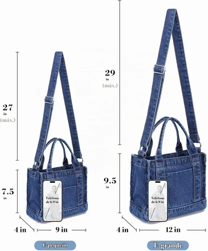 Vista 6 de AOCINA Bolso de mezclilla para mujer, bolso cruzado de hombro E-delft Azul Oscuro