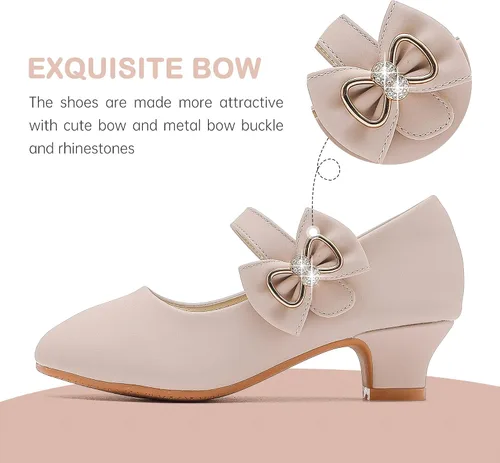 Vista 3 de Dufannie Zapatos de vestir para niñas, zapatos planos de princesa Mary Jane con diseño de flores para bodas, fiestas, con purpurina para niños