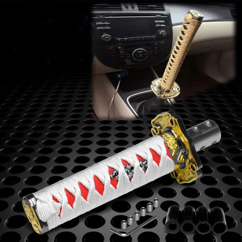 Vista 13 de JDMBESTBOY - Palanca de cambios estilo espada samurái naranja y rojo, de aleación Katana, con adaptadores universales de 10 cm Rojo anaranjado