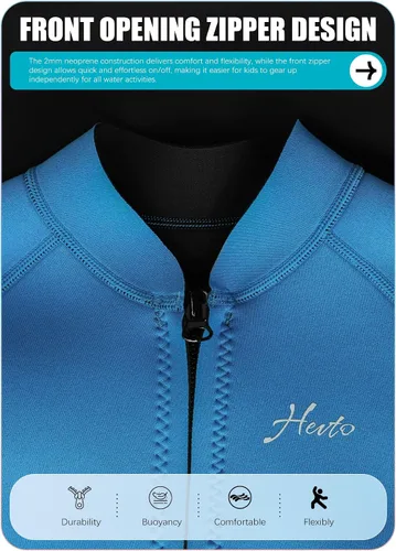 Vista 4 de Hevto Traje de neopreno para niños y niñas, jóvenes, 3/2 mm, trajes completos de neopreno para aguas frías, para natación, surf, buceo