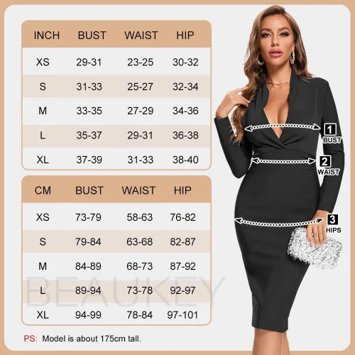 Vista 6 de Vestido de corte bajo HLBandage de manga larga Bodycon