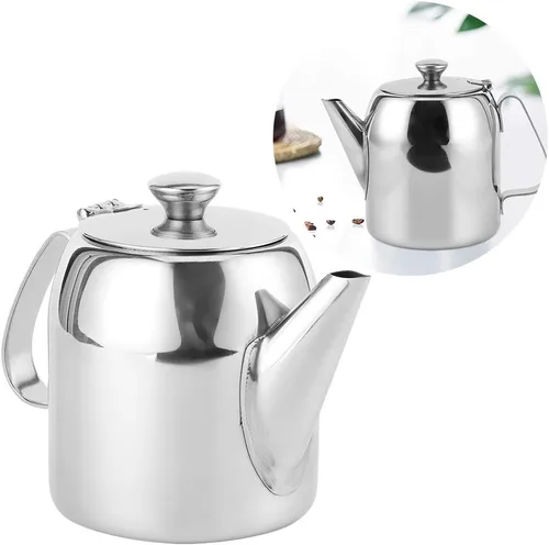 Vista 3 de Cafetera, tetera de acero inoxidable de grado alimenticio, tetera de té de boquilla corta, olla de agua redonda duradera para restaurante, hogar