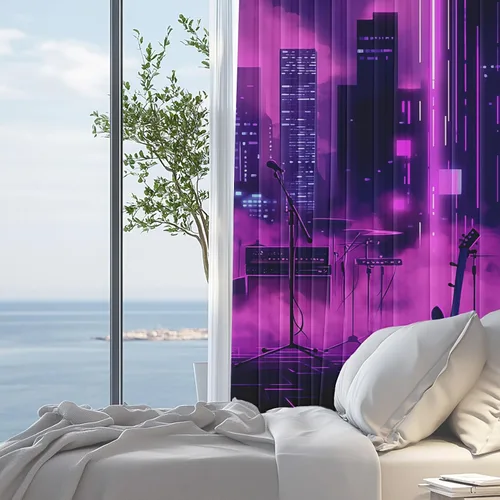 Vista 4 de Neon Synthwave Kitchen Curtains 2 Panels, Neon Cyberpunk Blackout Curtains Thermal Insulated Small Window Curtains, Colorful Futuristic Drapes