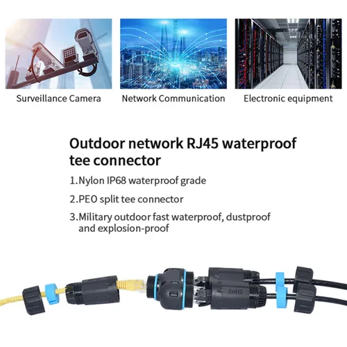 Vista 5 de ZUZONG IP68 Conector acoplador divisor RJ45 impermeable, conector Ethernet impermeable divisor de 1 entrada y 2 salidas IP68 conector de cable LAN