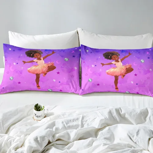 Vista 4 de Erosebridal Lindas sábanas negras para niñas, sábana bajera ajustable de niña africana americana, tamaño individual, sábanas psicodélicas moradas