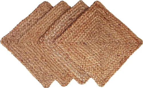 Vista 6 de The Home Talk - Juego de 4 manteles individuales de yute y algodón tejidos a mano (Natural, 30.5 x 30.5 cm)