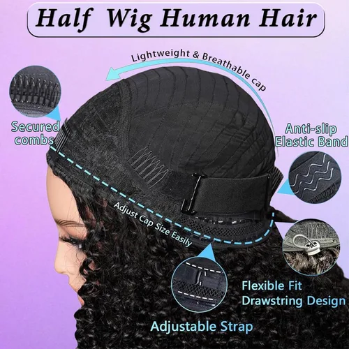 Vista 2 de Celiarita Peluca de cabello humano rizado birmano de 20 pulgadas, sin pegamento, pelucas de cabello humano rizado 3 en 1 para mujer, con cordón sin