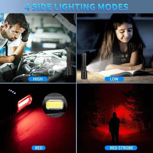 Vista 6 de BEFAMALI Linternas recargables de alto lúmenes, 99000 LM linterna súper brillante con 7 modos, luz de flash potente ajustable con luz COB, linterna