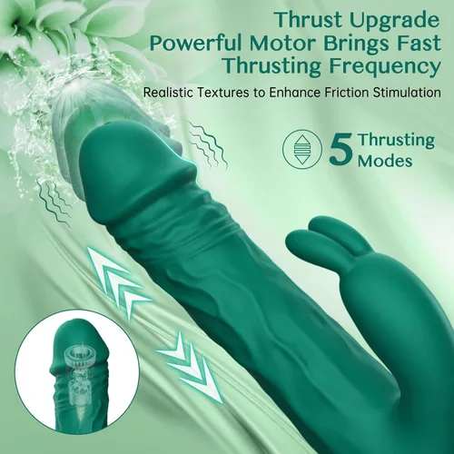 Vista 3 de Vibrador de punto G de empuje de conejo para mujeres, 5 modos de empuje y 10 vibraciones Realistic Body-Safe Silicone Dildo Clitoral Stimulation