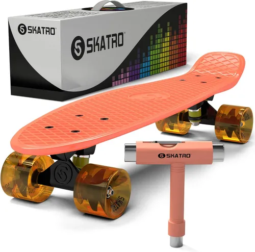 Vista 23 de Skatro - Monopatín modelo mini cruiser. Tablero de plástico de estilo retro de 22 x 6 pulgadas.Viene completo.