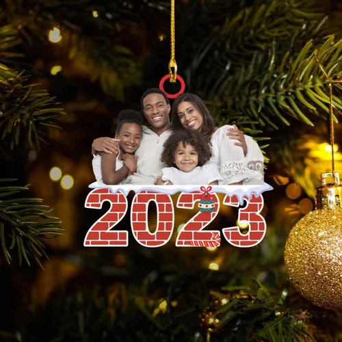 Vista 5 de Árbol de Navidad familiar con foto personalizada, adorno fotográfico personalizado, para papá, mamá, abuela, abuelo, hermana, hermano, marido