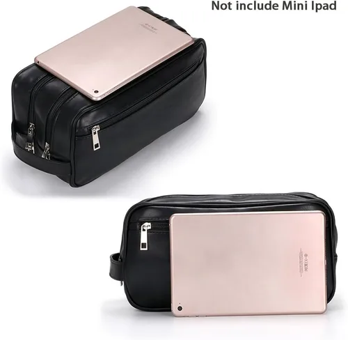 Vista 6 de Sumnacon Bolsas de aseo personal, unisex, de piel sintética, impermeable, organizador de artículos de aseo para viajes, perfecto para afeitar, aseo
