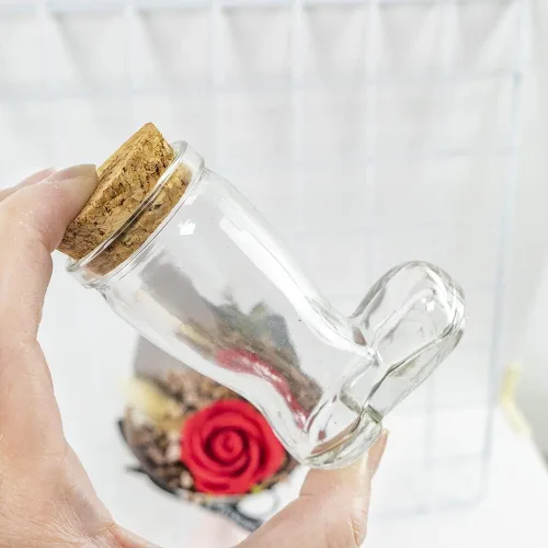 Vista 7 de Tarros de vidrio con forma de zapato de 1.35 onzas con tapas de corcho, botellas de vidrio con corcho, botella de vidrio decorativa con tapón
