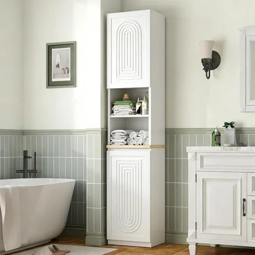 Vista 10 de Gyfimoie - Armario de almacenamiento de baño de 67 pulgadas de alto con 2 Negro