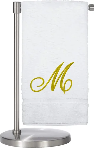 Vista 144 de Script R - Toalla de baño con monograma, regalo personalizado, 27 x 54 pulgadas, juego de 1 toalla bordada con texto dorado, 100% algodón turco Navy
