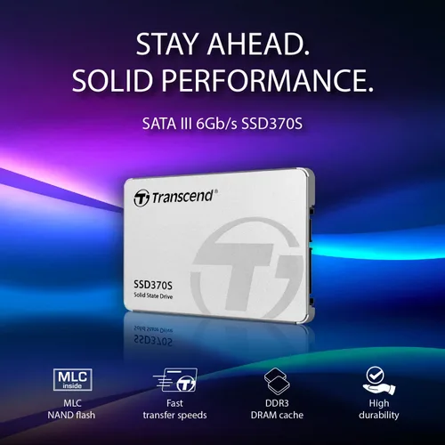 Vista 4 de Transcend 256GB MLC SATA III 6Gb/s 2.5" unidad de estado sólido 370 (TS256GSSD370S)