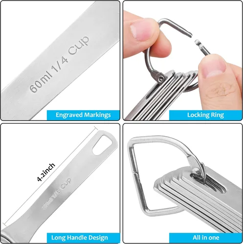 Vista 3 de Juego de tazas medidoras, juego de tazas medidoras de acero inoxidable 18/8 para hornear y cocina, taza métrica y de metal estadounidense